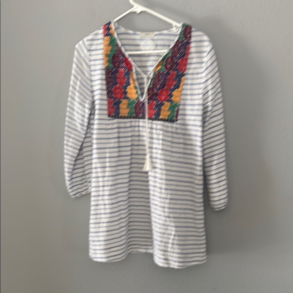 J. Crew blue and White Embellished Tunic Top or mini dress - Picture 4 of 11